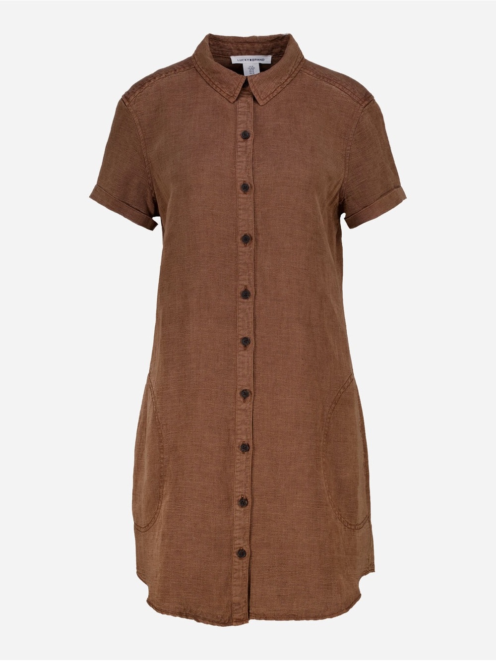 Lucky Brand Short-Sleeve Button-Front Mini Dress - Brown